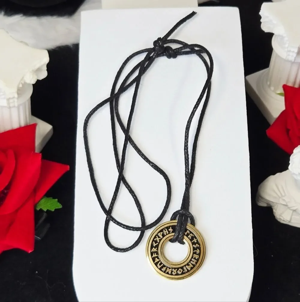 Gold Viking Rune Necklace Stainless Steel Norse Symbol Pendant Leather Cord